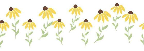 Rudbeckia chamomile horizontal border seamless pattern vector