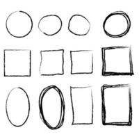 negro circulo y cuadrado marcos cepillo trazos diseño elementos conjunto vector