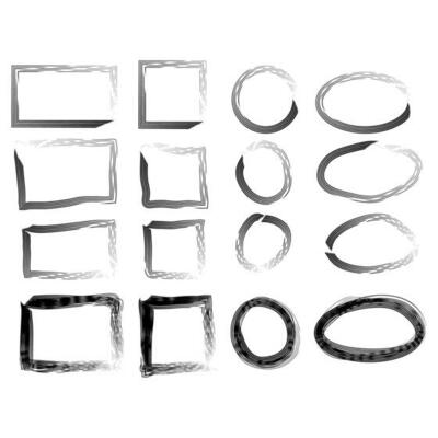 Black circle and square frames. Brush strokes. design elements set