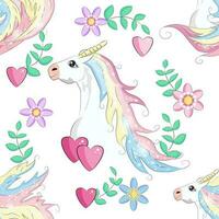 Seamless pattern with cute unicorns, clouds,rainbow and stars. Magic background with little unicorns vector