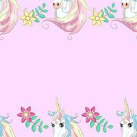 Seamless pattern with cute unicorns, clouds,rainbow and stars. Magic background with little unicorns vector