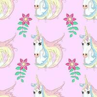 Seamless pattern with cute unicorns, clouds,rainbow and stars. Magic background with little unicorns vector