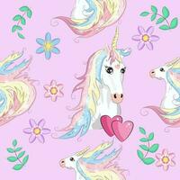 Seamless pattern with cute unicorns, clouds,rainbow and stars. Magic background with little unicorns vector