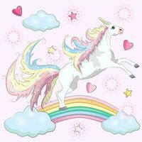 White Unicorn illustration for children design. Rainbow hair. Isolated. Cute fantasy animal. vector