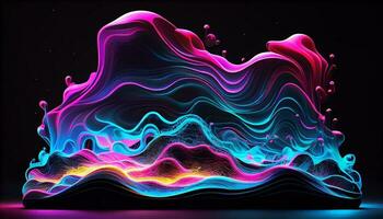 Holographic Neon Fluid Waves. Generate Ai. photo