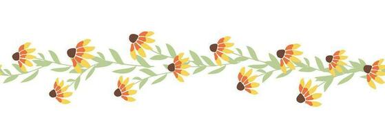 Rudbeckia chamomile horizontal border seamless pattern vector