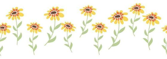 Rudbeckia chamomile horizontal border seamless pattern vector