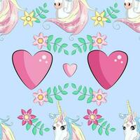 Seamless pattern with cute unicorns, clouds,rainbow and stars. Magic background with little unicorns vector