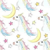 Seamless pattern with cute unicorns, clouds,rainbow and stars. Magic background with little unicorns vector