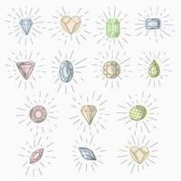 hand drawn line art crystals, isolated objects. Crystal stone crystalline gem and precious gemstone for jewellery illustration vector