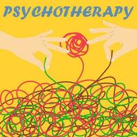 Psychotherapy illustration with hands and tangled thread, illustration vector