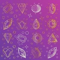 hand drawn line art crystals, isolated objects. Crystal stone crystalline gem and precious gemstone for jewellery illustration vector