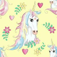 Seamless pattern with cute unicorns, clouds,rainbow and stars. Magic background with little unicorns vector