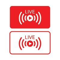 Live icon. Live stream, video, news symbol on white background. Social media template. Broadcasting, online stream. Play button. Social network sign. Vector illustration.