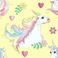 Seamless pattern with cute unicorns, clouds,rainbow and stars. Magic background with little unicorns vector