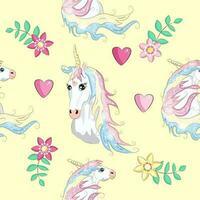 Seamless pattern with cute unicorns, clouds,rainbow and stars. Magic background with little unicorns vector