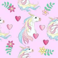 Seamless pattern with cute unicorns, clouds,rainbow and stars. Magic background with little unicorns vector