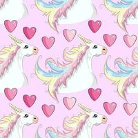 Seamless pattern with cute unicorns, clouds,rainbow and stars. Magic background with little unicorns vector