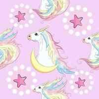 Seamless pattern with cute unicorns, clouds,rainbow and stars. Magic background with little unicorns vector