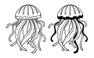 Vector jellyfish. Isolated black and white sketch of sea animal on a white background.