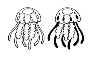 Vector jellyfish. Isolated black and white outline sketch of ocean animal on a white background.