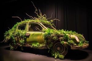 Car made of natural green plants. Eco friendly transportation. photo