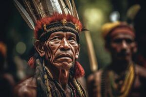 Portrait of indigenous tribe man. Native american people. photo