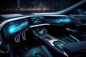 Futuristic interior of luxury car. Technology car dashboard. photo