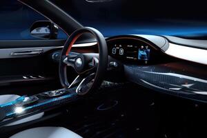 Futuristic interior of luxury car. Technology car dashboard. photo