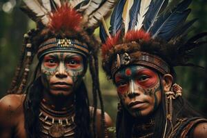 retrato de indígena tribu mujer. nativo americano gente. generativo ai foto