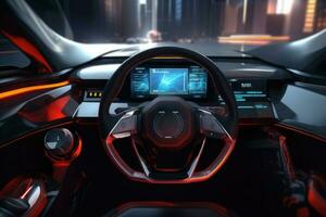 futurista interior de lujo coche. tecnología coche panel. generativo ai foto