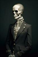 Stylish portrait of female skeleton. Generative AI photo