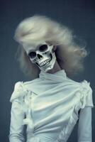 Stylish portrait of female skeleton. Generative AI photo