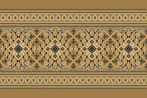 Floral Cross Stitch Embroidery on brown background.geometric ethnic oriental pattern traditional.Aztec style abstract vector illustration.design for texture,fabric,clothing,wrapping,decoration,sarong.