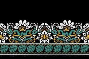 Ikat floral paisley embroidery on black background.Ikat ethnic oriental pattern traditional.Aztec style abstract vector illustration.design for texture,fabric,clothing,wrapping,decoration,sarong,scarf