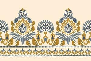 Ikat floral paisley embroidery on cream background.Ikat ethnic oriental pattern traditional.Aztec style abstract vector illustration.design for texture,fabric,clothing,wrapping,decoration,sarong,scarf