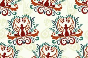 ikat floral cachemir bordado en blanco fondo.ikat étnico oriental sin costura modelo tradicional.azteca estilo resumen vector ilustración.diseño para textura,tela,ropa,envoltura,decoración.