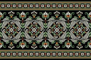 floral cruzar puntada bordado en negro fondo.geometrico étnico oriental modelo tradicional.azteca estilo resumen vector ilustración.diseño para textura,tela,ropa,envoltura,decoración,pareo.