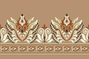 Ikat floral paisley embroidery on brown background.Ikat ethnic oriental pattern traditional.Aztec style abstract vector illustration.design for texture,fabric,clothing,wrapping,decoration,sarong,scarf