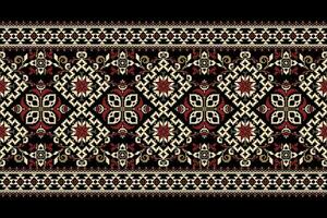 Floral Cross Stitch Embroidery on black background.geometric ethnic oriental pattern traditional.Aztec style abstract vector illustration.design for texture,fabric,wrapping,clothing,decoration,scarf.