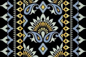 hipster ikat floral cachemir bordado en negro fondo.ikat étnico oriental modelo tradicional.azteca estilo resumen vector ilustración.diseño para textura,tela,ropa,envoltura,decoración.