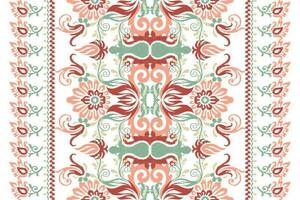 ikat floral cachemir bordado en blanco fondo.ikat étnico oriental modelo tradicional.azteca estilo resumen vector ilustración.diseño para textura,tela,ropa,envoltura,decoración,pareo,bufanda