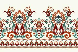 Ikat floral paisley embroidery on white background.Ikat ethnic oriental pattern traditional.Aztec style abstract vector illustration.design for texture,fabric,clothing,wrapping,decoration,sarong,scarf