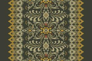 ikat floral cachemir bordado en oscuro verde fondo.ikat étnico oriental modelo tradicional.azteca estilo resumen vector ilustración.diseño para textura,tela,ropa,envoltura,decoración,bufanda.