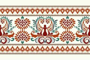 Ikat floral paisley embroidery on white background.Ikat ethnic oriental pattern traditional.Aztec style abstract vector illustration.design for texture,fabric,clothing,wrapping,decoration,sarong,scarf