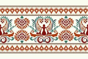 Ikat floral paisley embroidery on white background.Ikat ethnic oriental pattern traditional.Aztec style abstract vector illustration.design for texture,fabric,clothing,wrapping,decoration,sarong,scarf