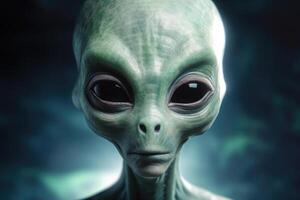 Alien humanoid portrait on dark background. photo