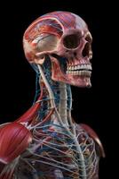 Anatomical human body with muscular and circulatory systems. Generative AI photo