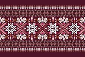Floral Cross Stitch Embroidery on purple background.geometric ethnic oriental pattern traditional.Aztec style abstract vector illustration.design for texture,fabric,clothing,wrapping,decoration,scarf.