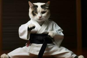 Cat wearing kimono for martial arts. Generative AI photo